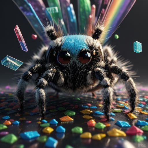 Furry Spider in Whimsical Candyland, Cel-Shaded Art