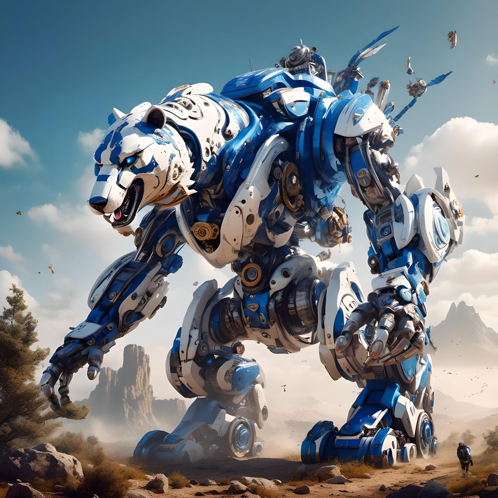 Blue Bear Zord Mech in Dynamic Action