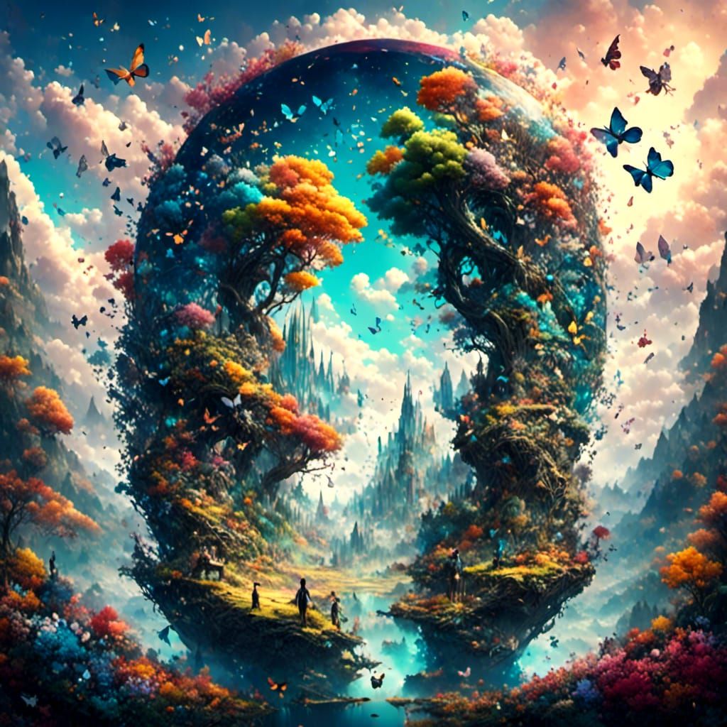 Rainbow Butterfly Mandala in Detailed Matte Painting