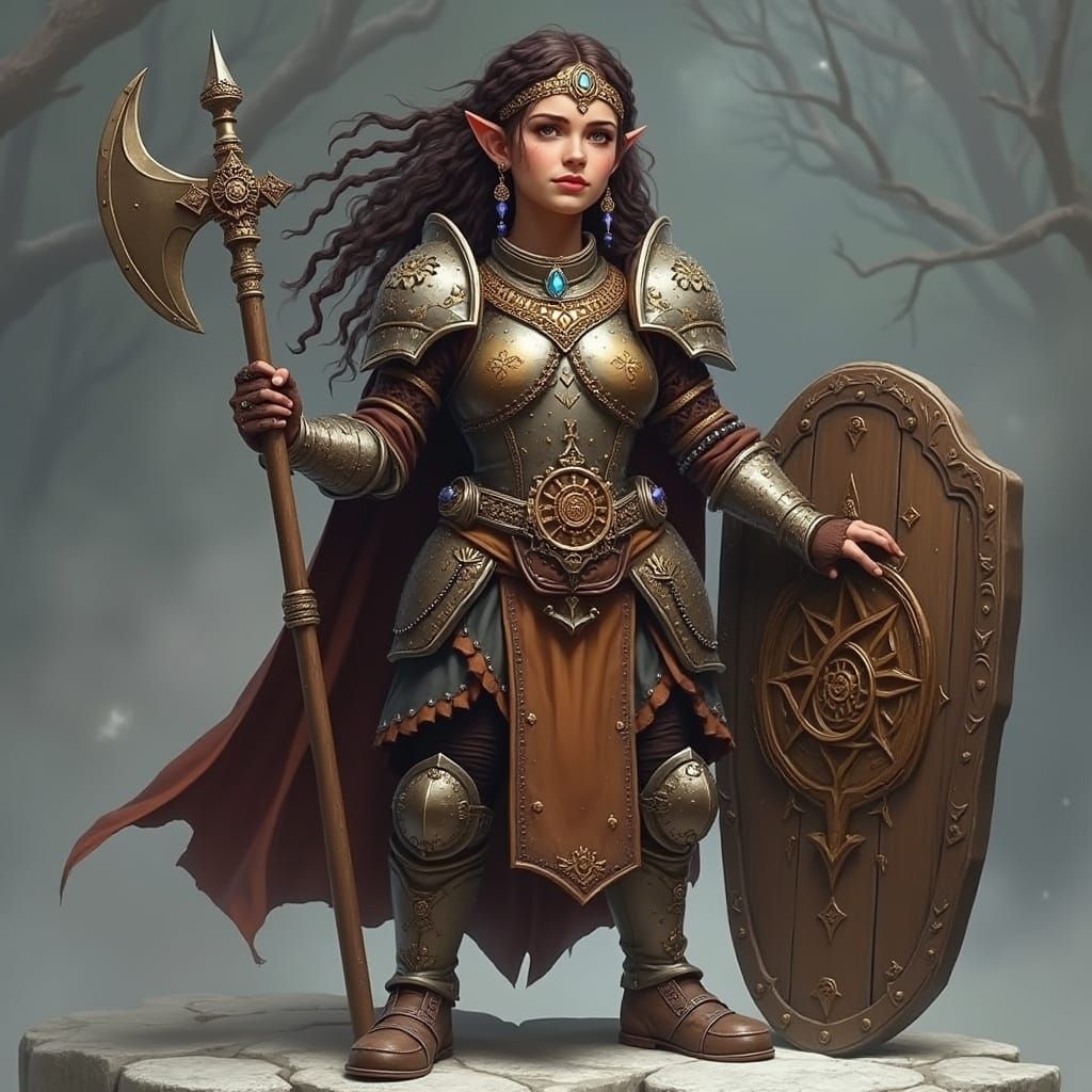 Battle-Ready Hill Dwarf Cleric in Plate Armor with Sacred Sy...