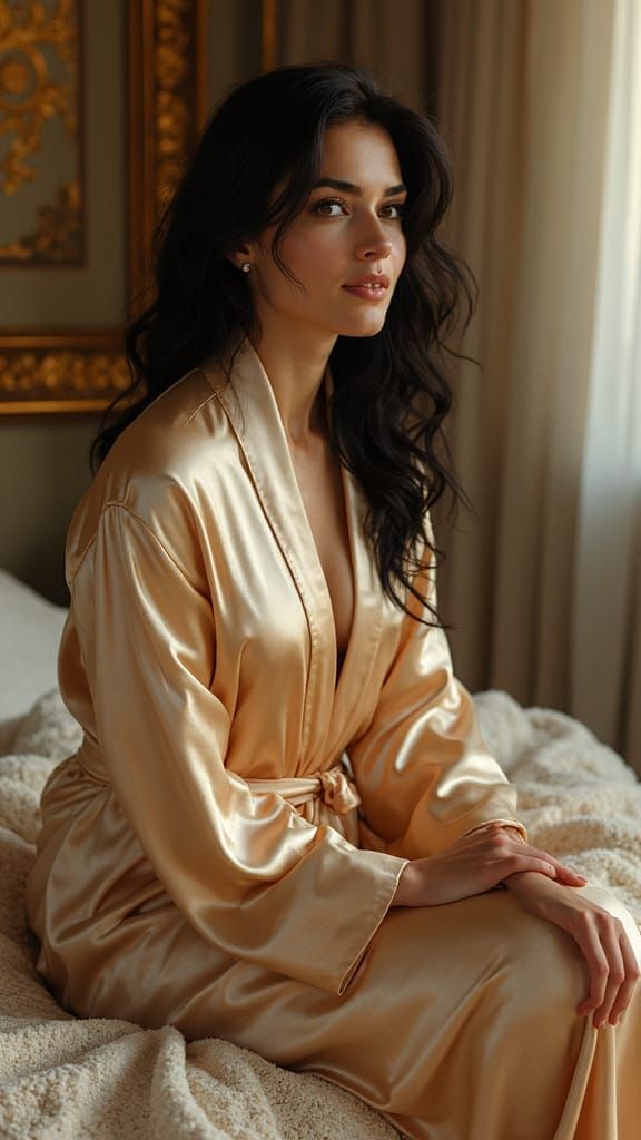 Woman in Silk Robe: Art Nouveau Digital Painting