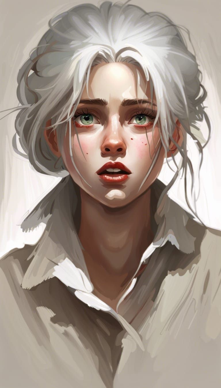 Realistic Portrait of a Dizzy and Surprised Girl