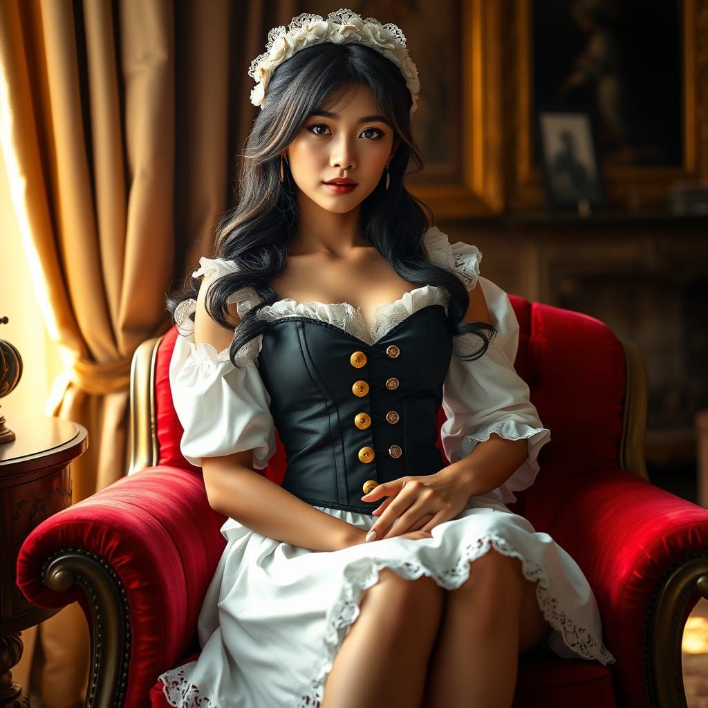 Victorian Maid Portrait with Blonde Streaks