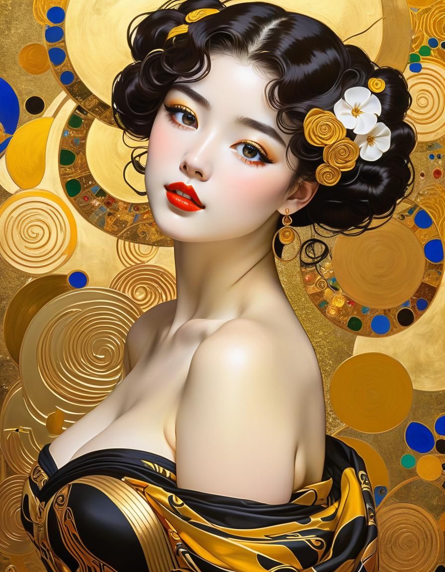 Ethereal Goddesses in Baroque Fantasy, in Gustav Klimt Style