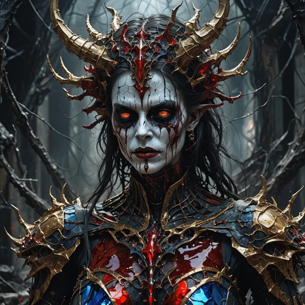 Creepy female demon, blood, horror art, macabre art, devil, ...