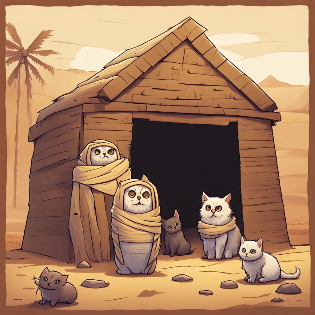 Owlbear, Mummy, and Kittens Constructing a Barn