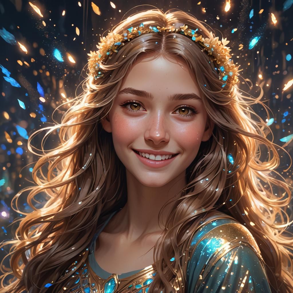 Bioluminescent Portrait of a Smiling Teenage Girl