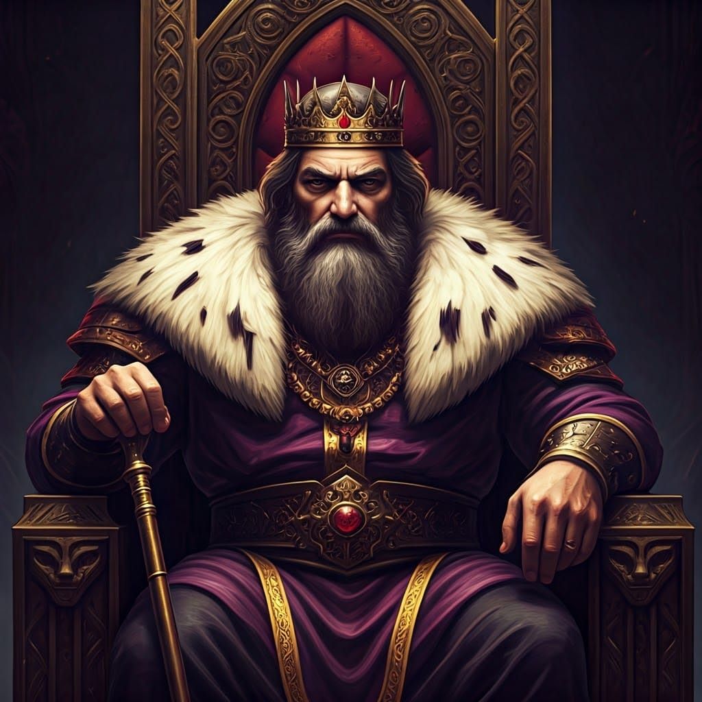 Imposing King on Throne: Dark Fantasy Portrait