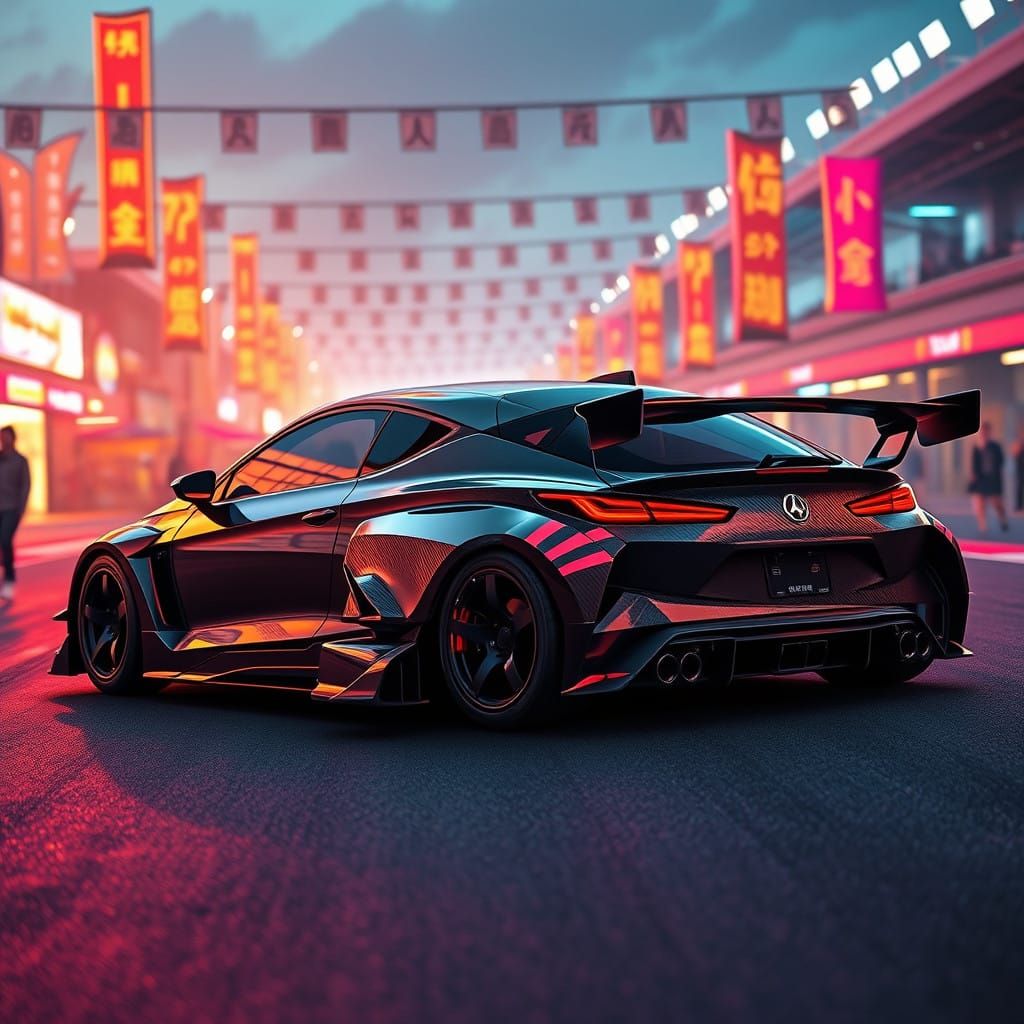 Futuristic Carbon Fiber Hatchback in Initial-D Style