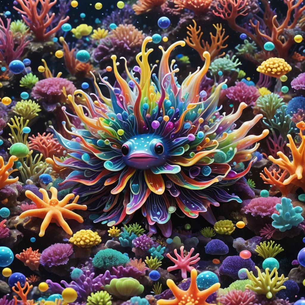 Whimsical Rainbow Sea Slug in Vibrant 3D Anime Art