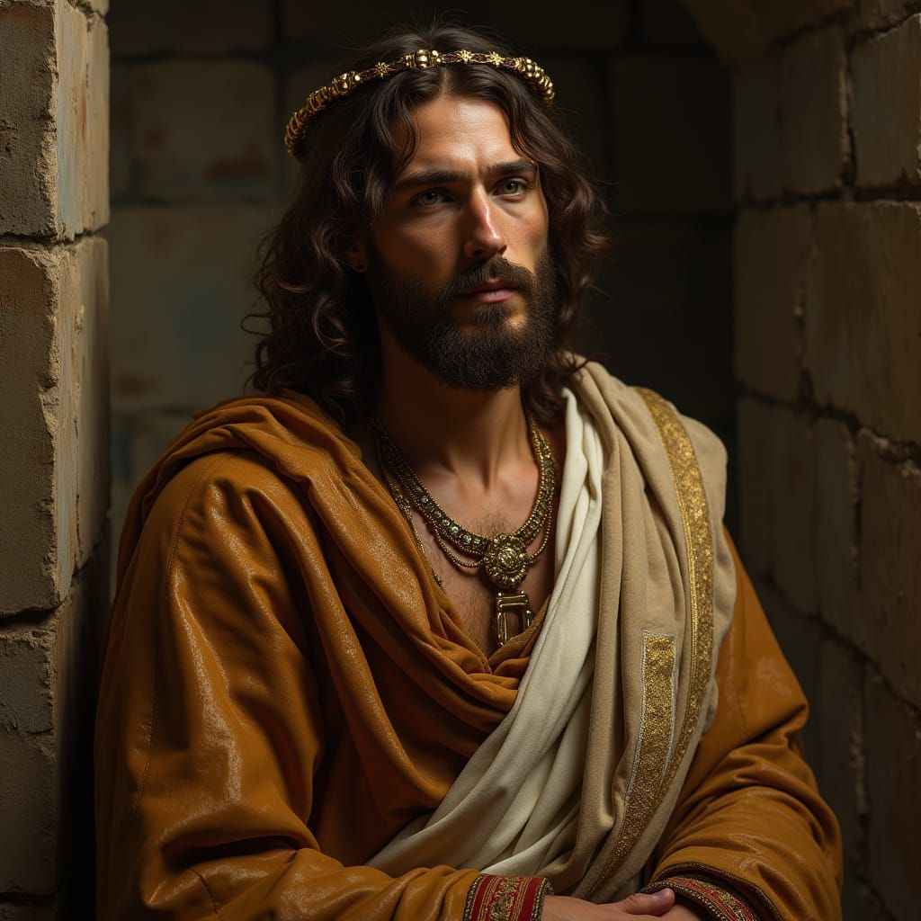 Regal Jesus in Earth-Toned Robes with Golden Accents