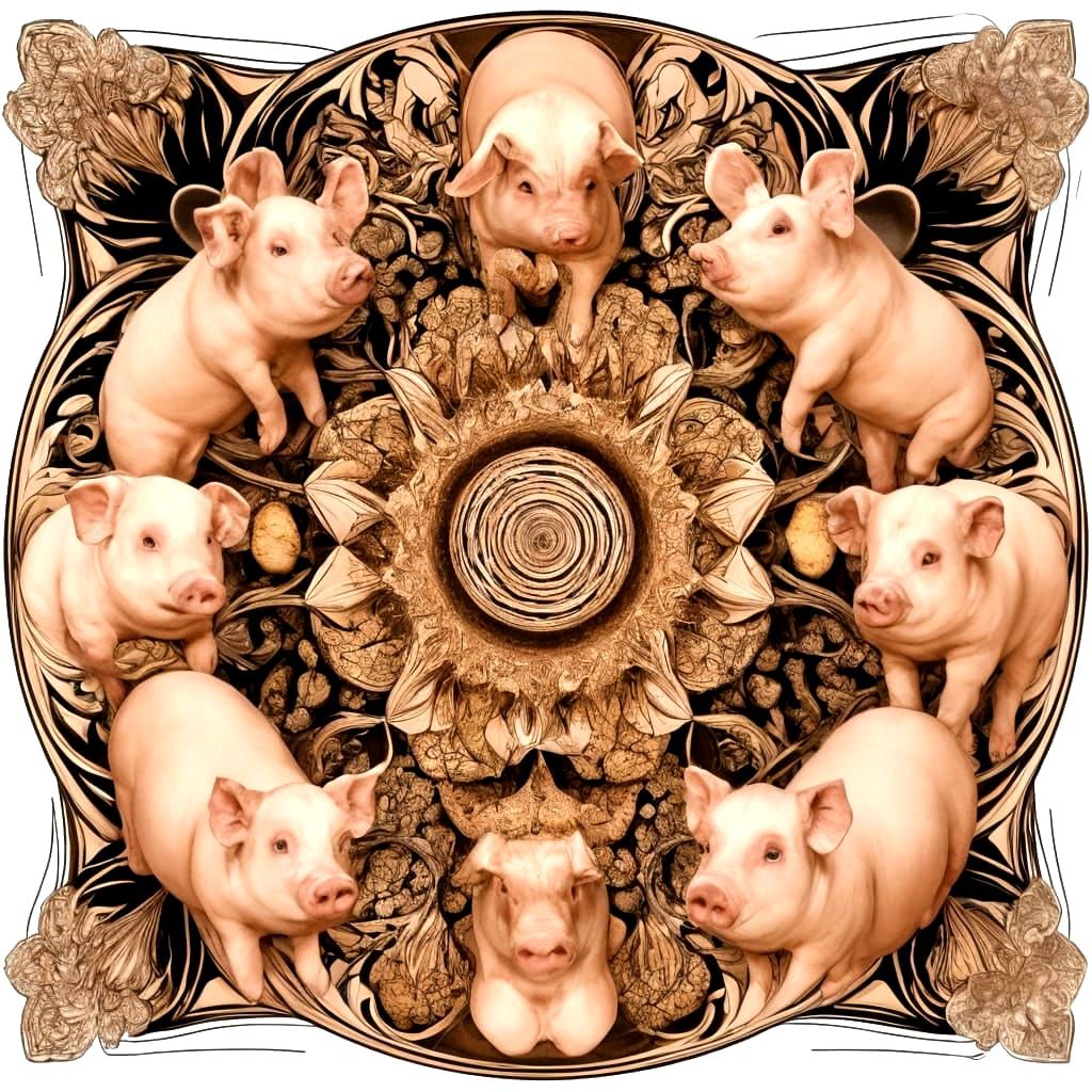 Peaceful Pigs in Abstract Vector Fractal Art