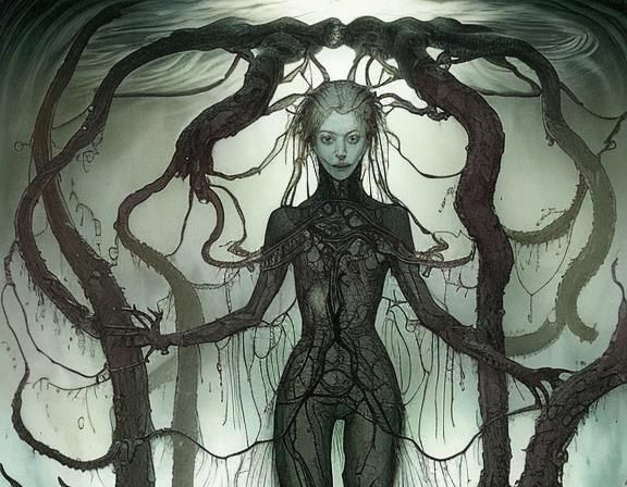 Bioluminescent Alien Monster in Sewer: Art Nouveau Style