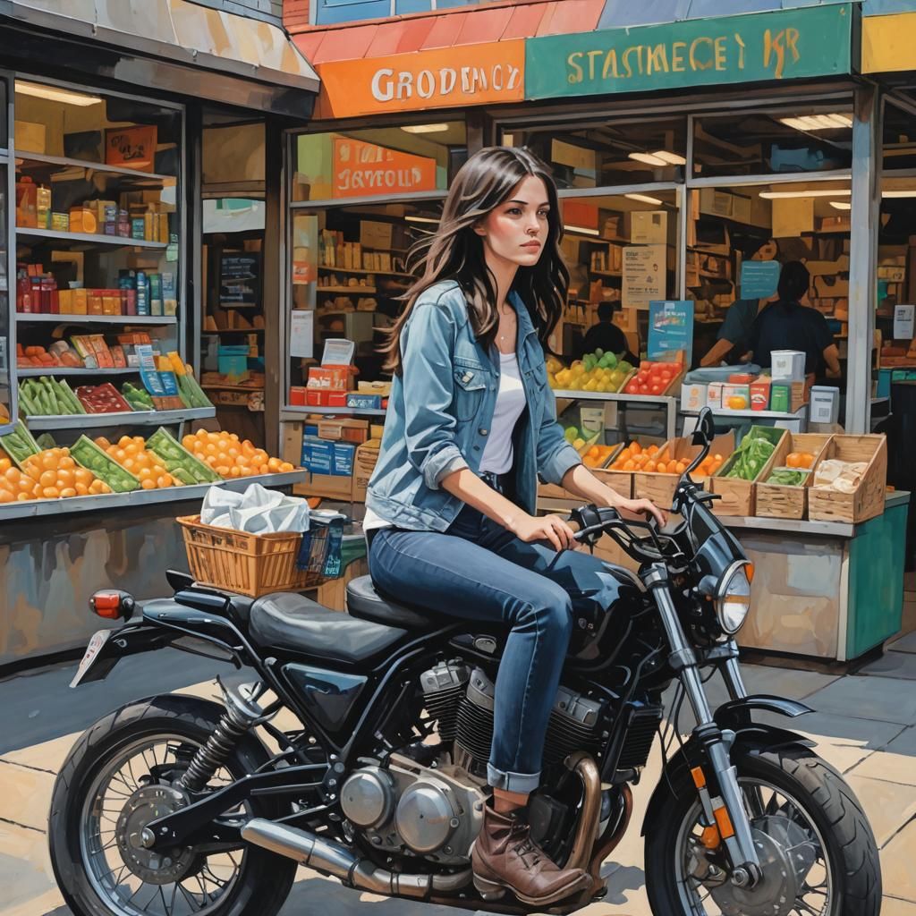 Girl on Motorcycle in Abstract Art Style