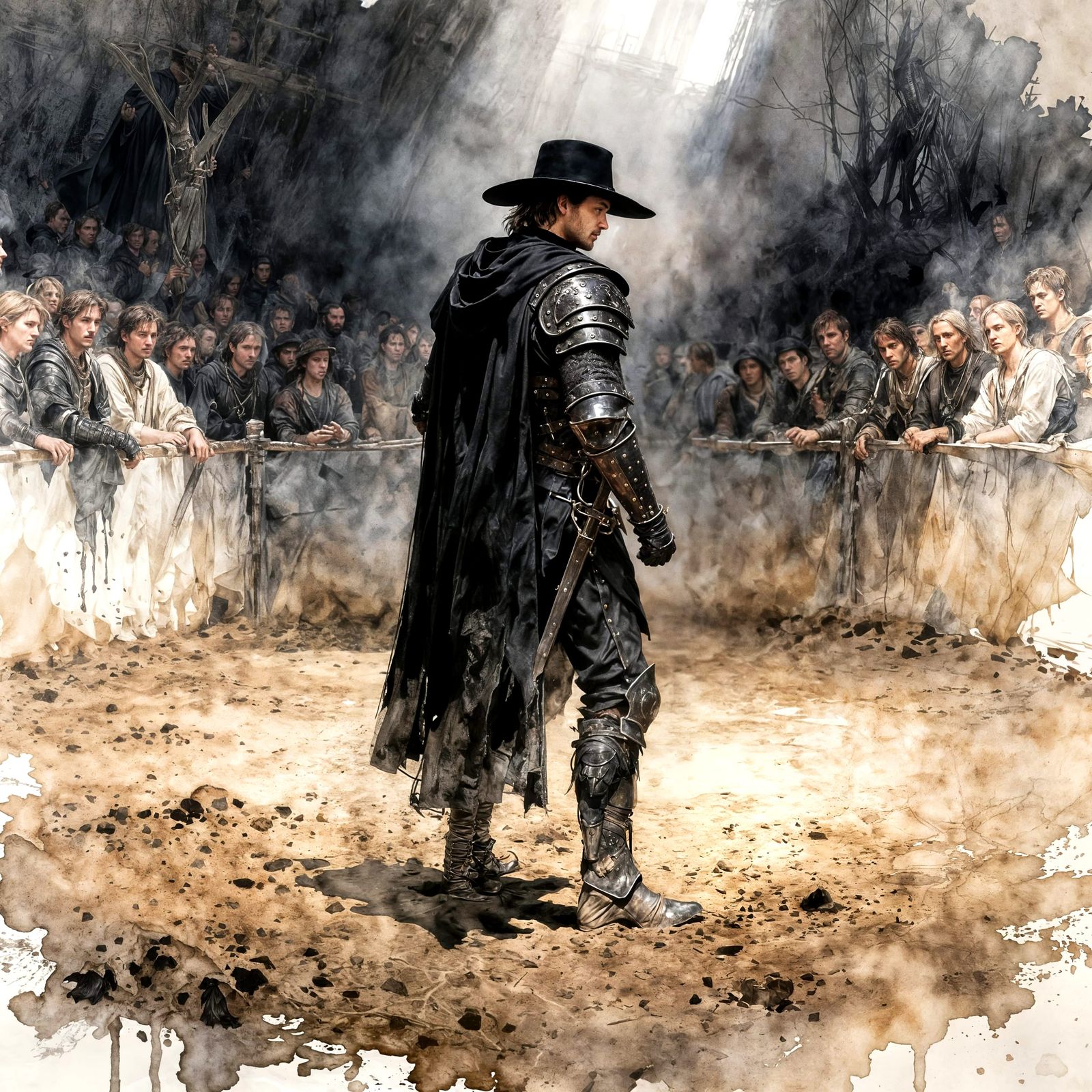 Mysterious Medieval Warrior in Dark Fighting Ring