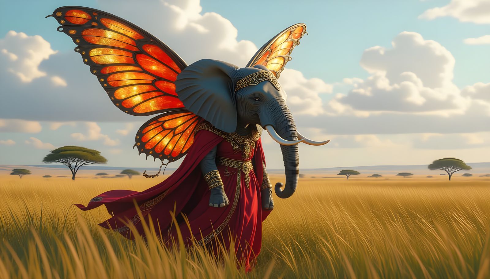 Elephant Fairy Spreading Magic on Serengeti in 8k