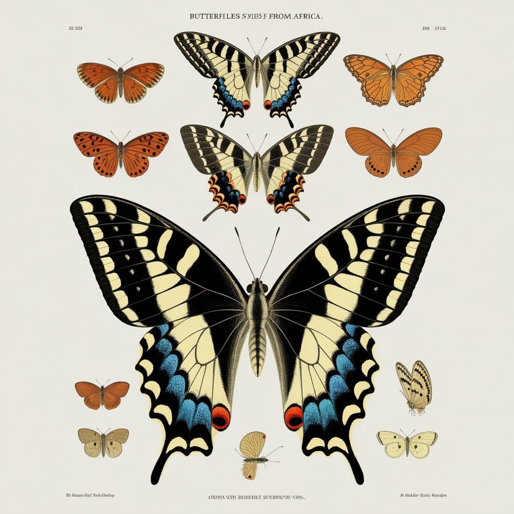 A scientific illustration of butterflies from Africa