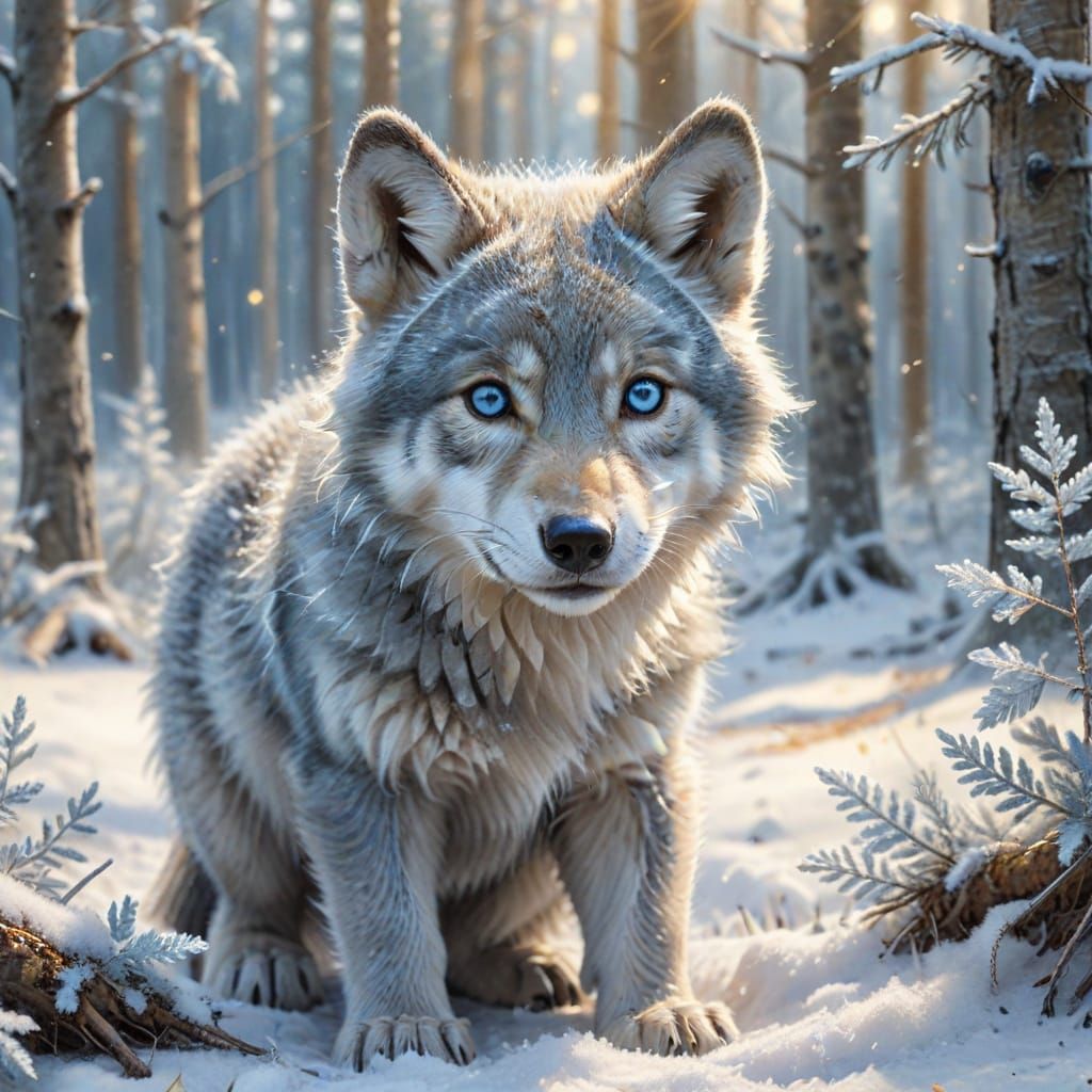 Playful Wolf Cub in Winter Wonderland