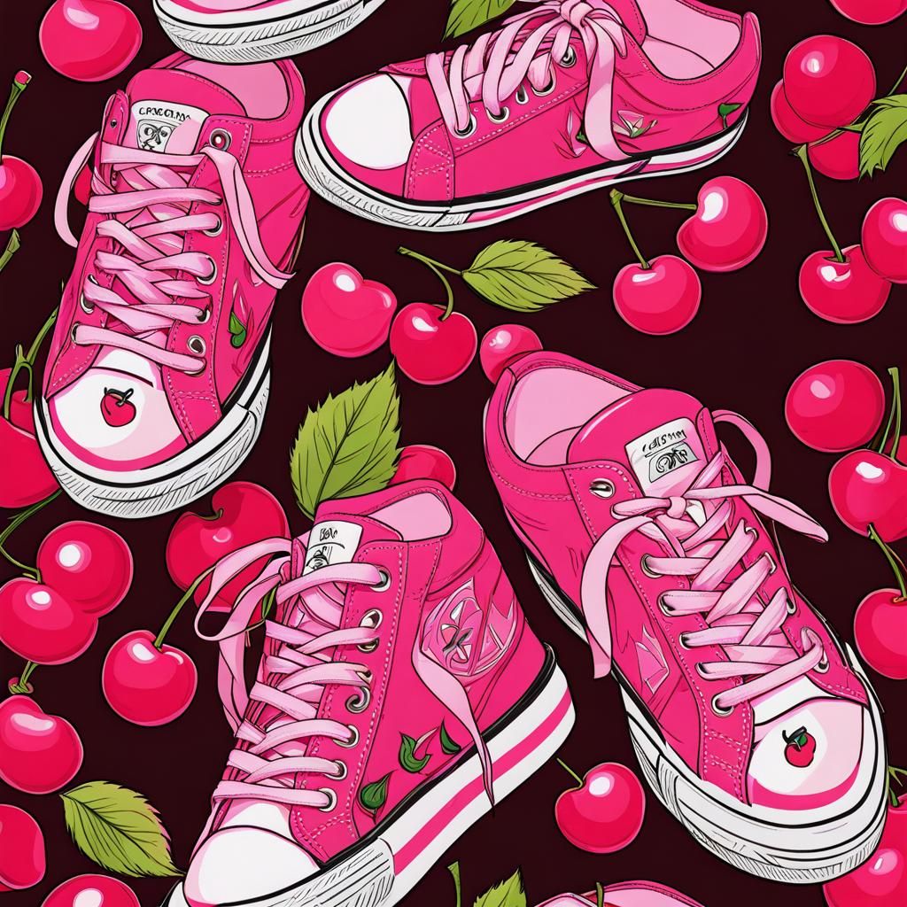 Anime Cherry Pink Sneakers Digital Art