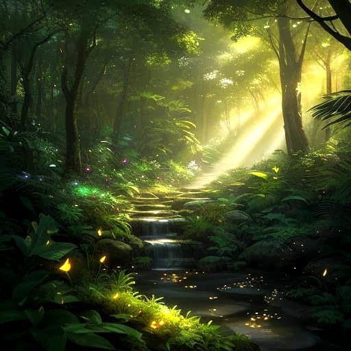 Serene Character in Sunlit Clearing with Magical Aura