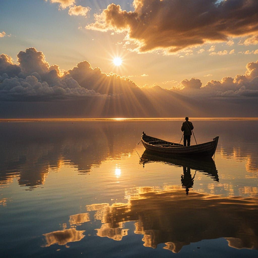 Golden Ocean Reflection at Night