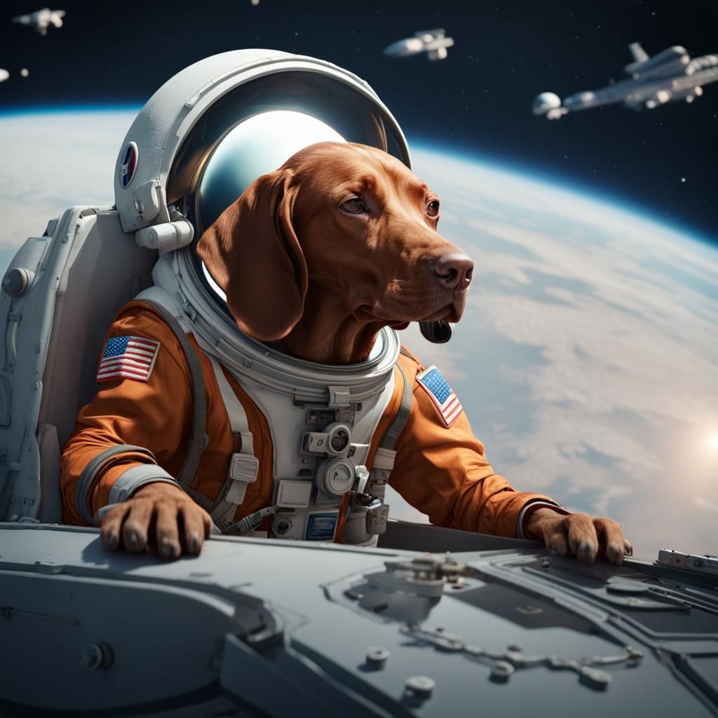 Vizsla Dog Astronaut Piloting Space Shuttle