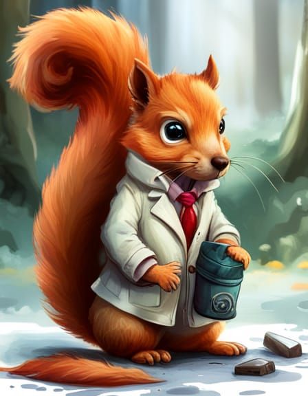 Adorable Chibi Squirrel in Street Clothes, Polychromatic Spl...