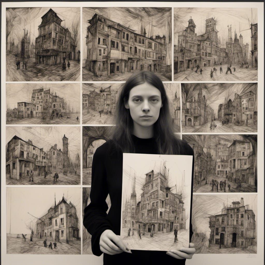 Peruvian Student in Architectural Studio, Pen and Ink