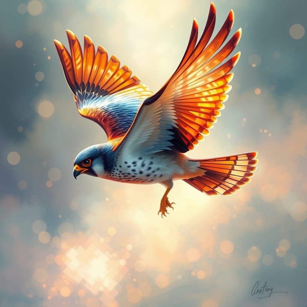 Surreal Peregrine Falcon in Flight, Inspired by Thomas Kinka...