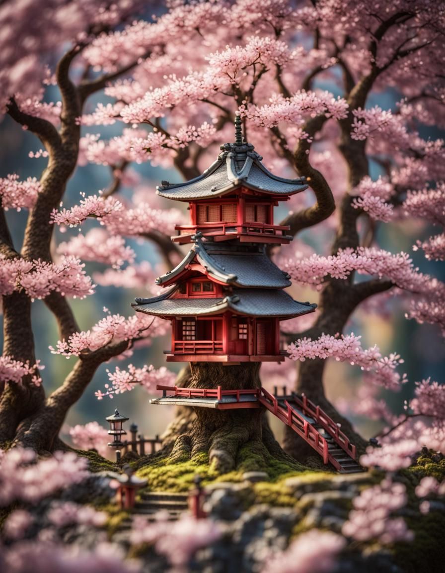 Japanese Shrine Treehouse: Miniature Tilt-Shift Photography