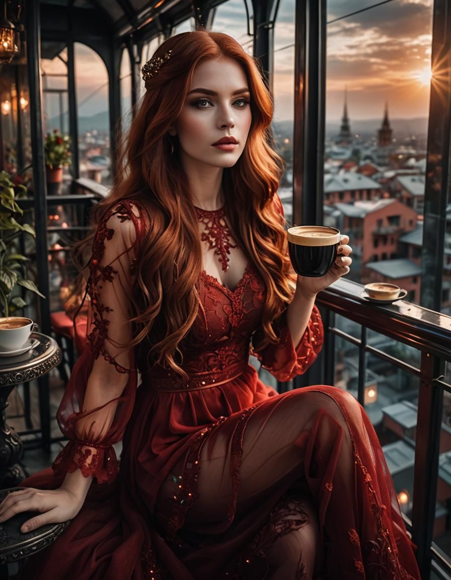Auburn Haired Woman on Spacestation Balcony