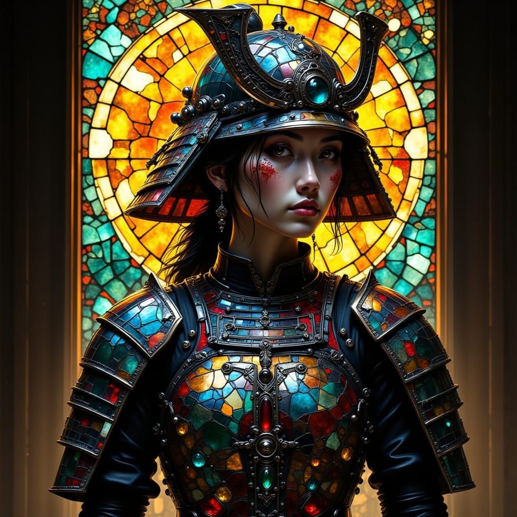 Stained Glass Samurai Warrior in Dramatic Light