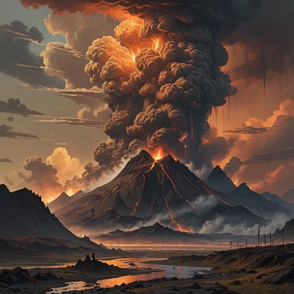 Dramatic Volcanic Landscape in Golden Light