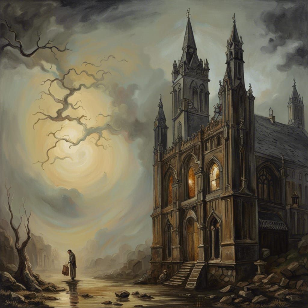 Haunted Gothic Church in Moonlight: Horror Art