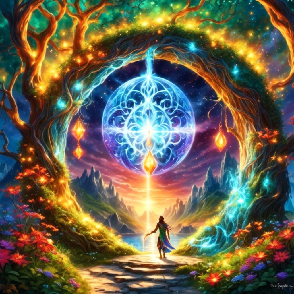 Fantasy Elf Portrait with Magical Portal