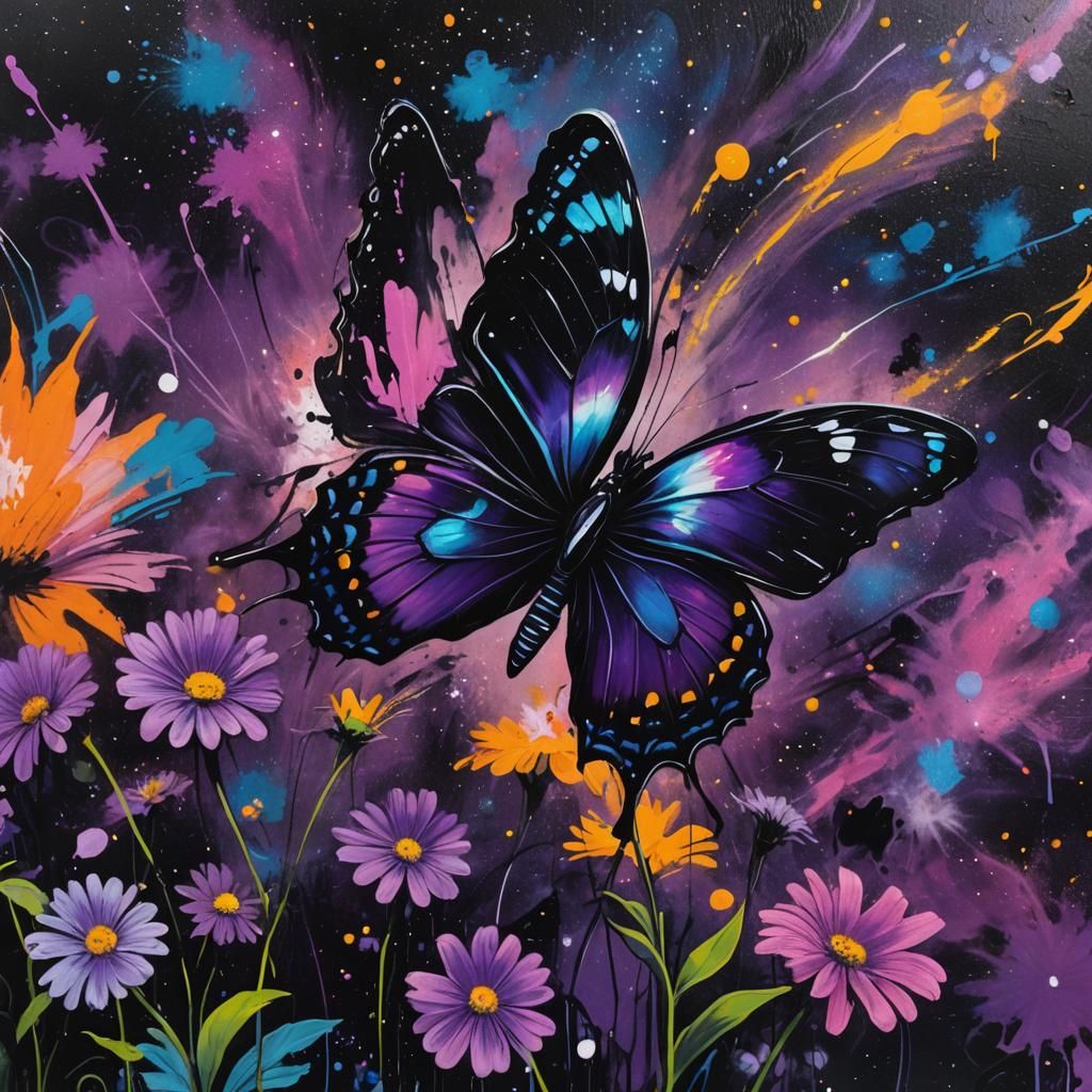 Butterfly Galaxy Graffiti Art in Basquiat Style