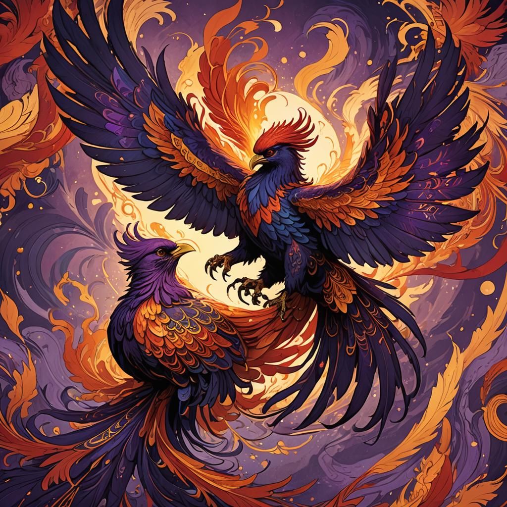 Soaring Phoenix in Dark Fantasy Style
