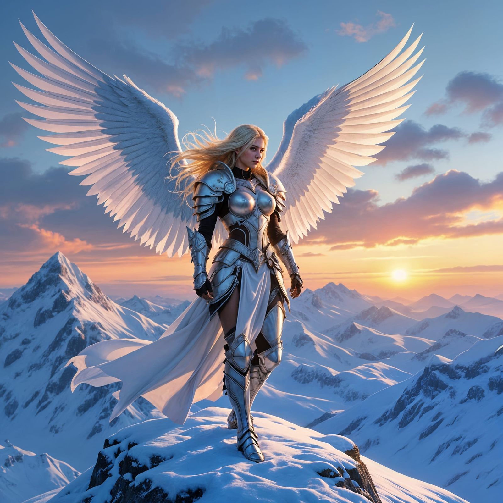 Valkyrie Surveys Frozen Landscape at Dawn