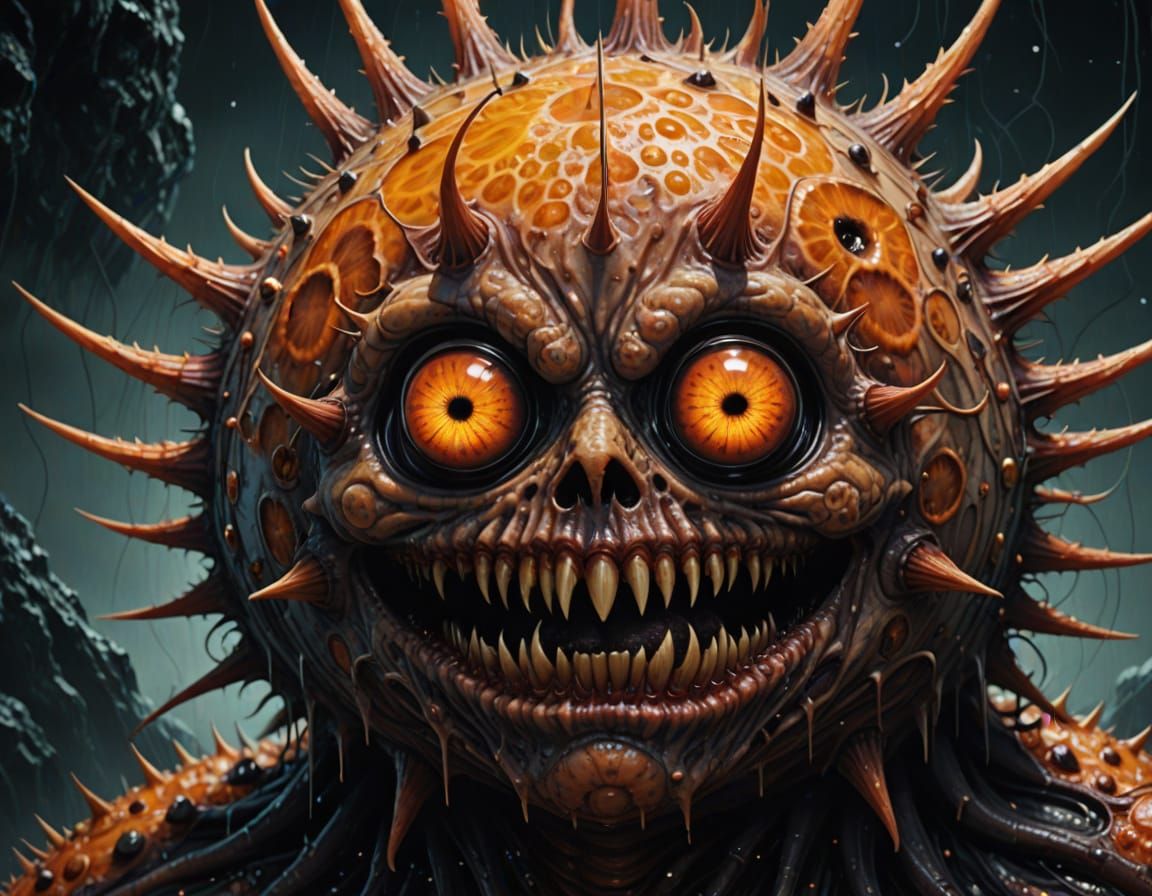 Grotesque Sea Urchin Scorpion Fusion in Junji Ito Style