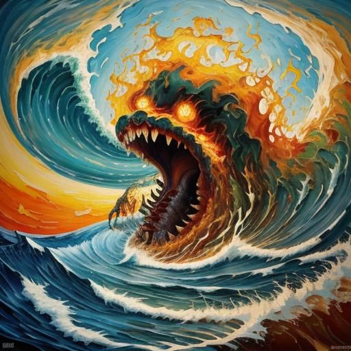 Monster Wave: An Expressionist Oil Painting