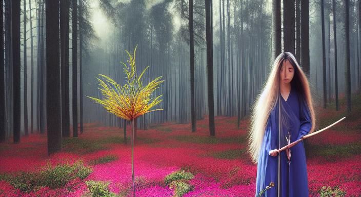 Woman with Flower in Etching Style