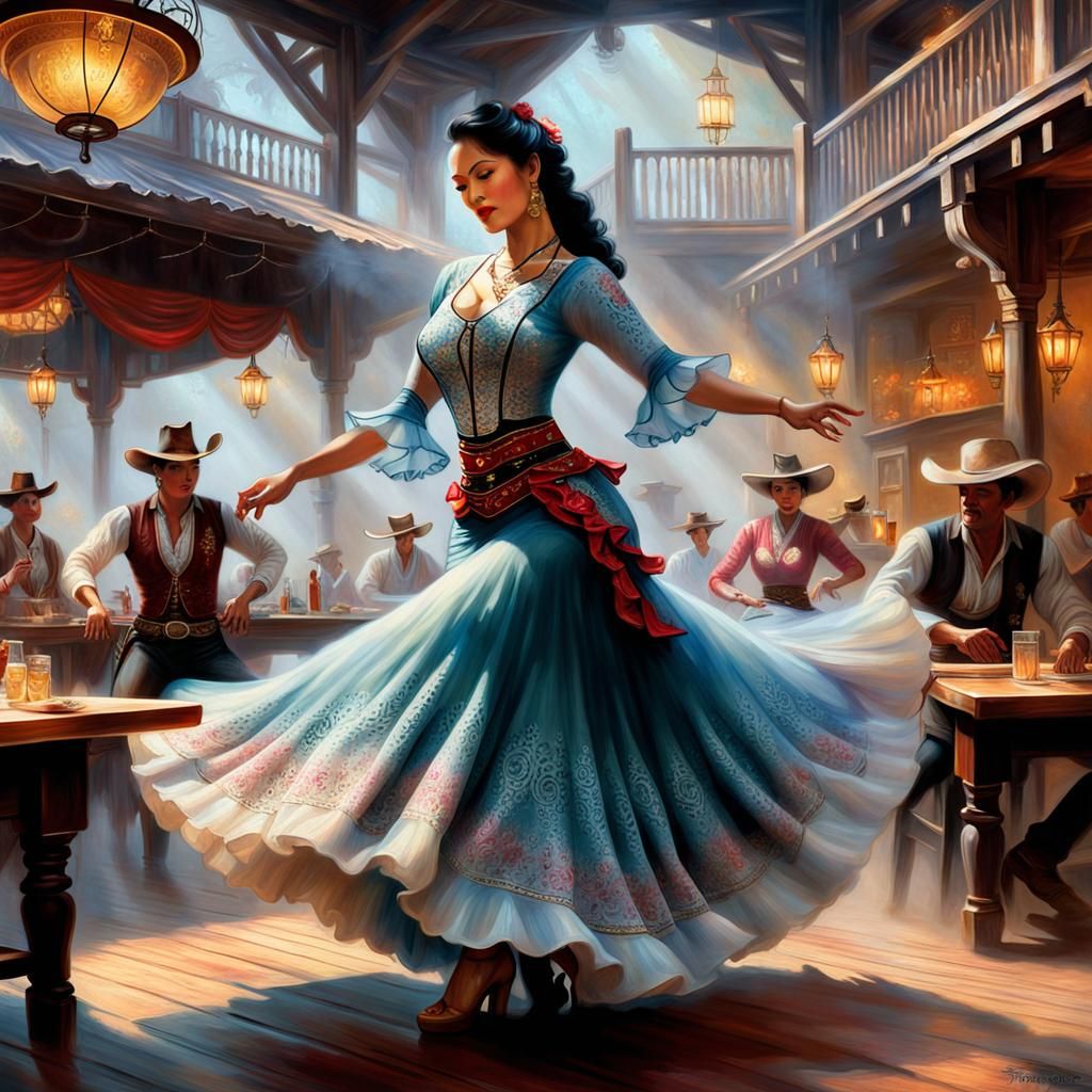 Thai Dancer in Cowboy Saloon, Ethereal Fantasy Style