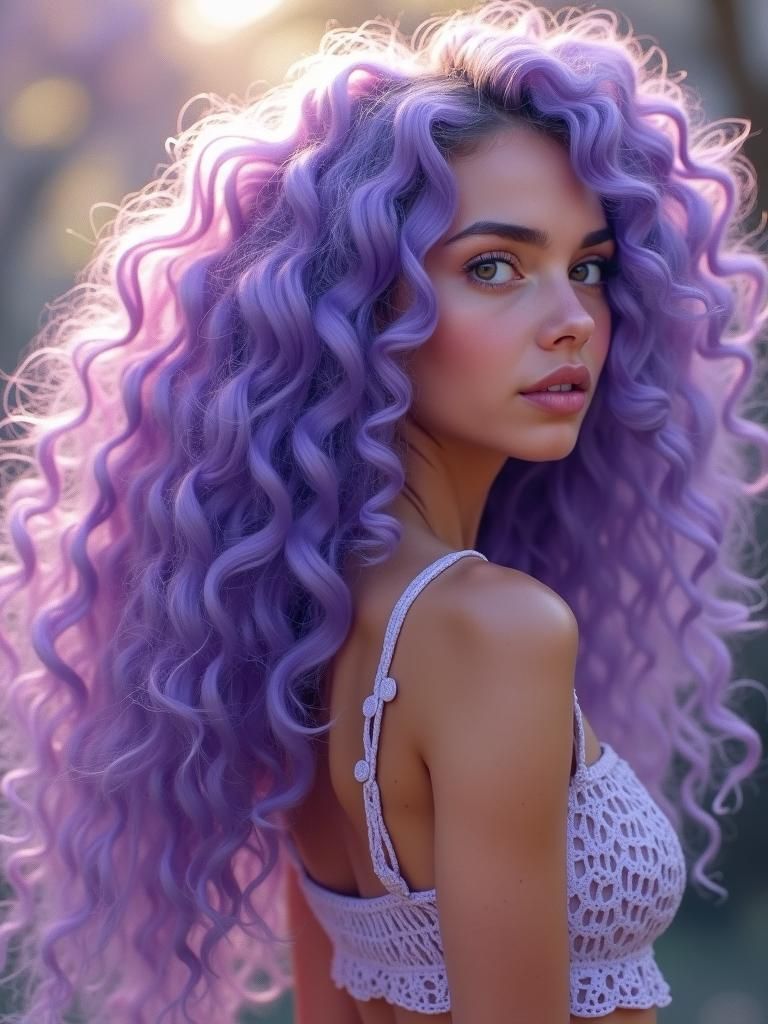 Voluminous Violet Hair, Dreamy Illustration