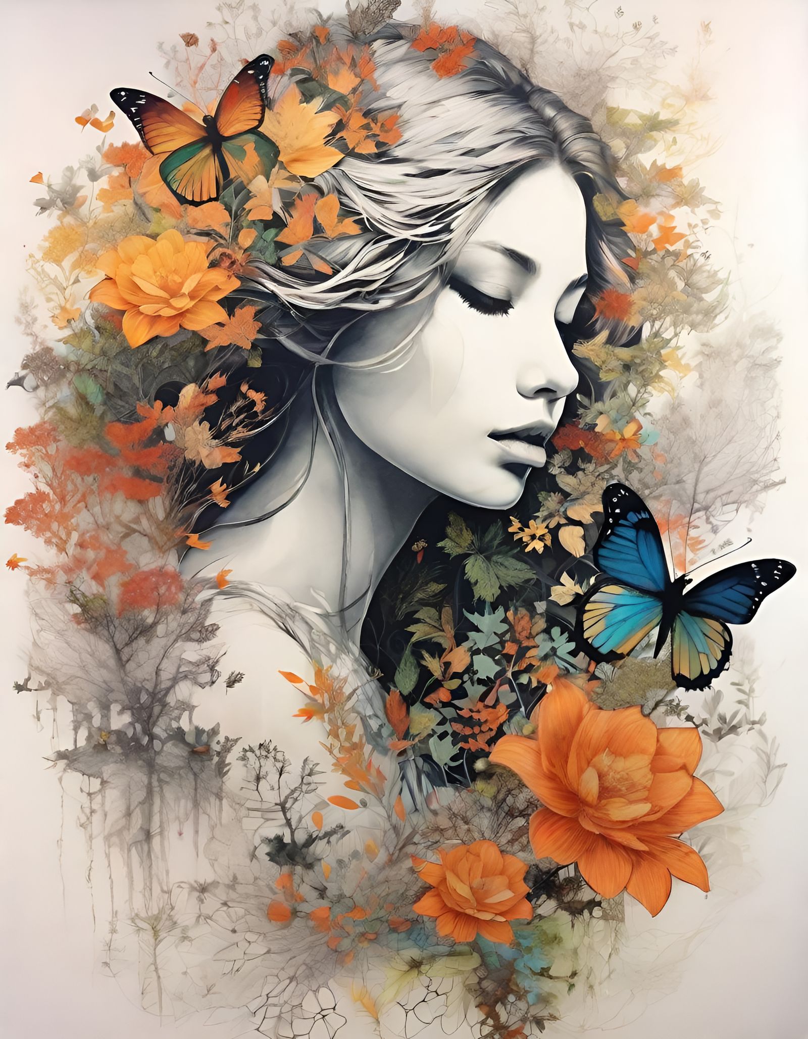 Nature Fairy Double Exposure in 2.5D Anime Style