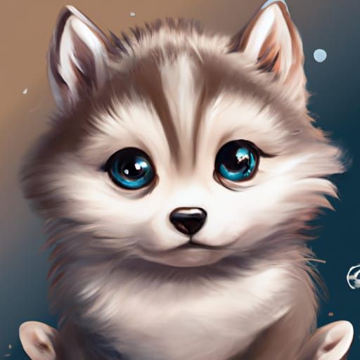 Chibi Husky Puppy Portrait in Digital Illustration