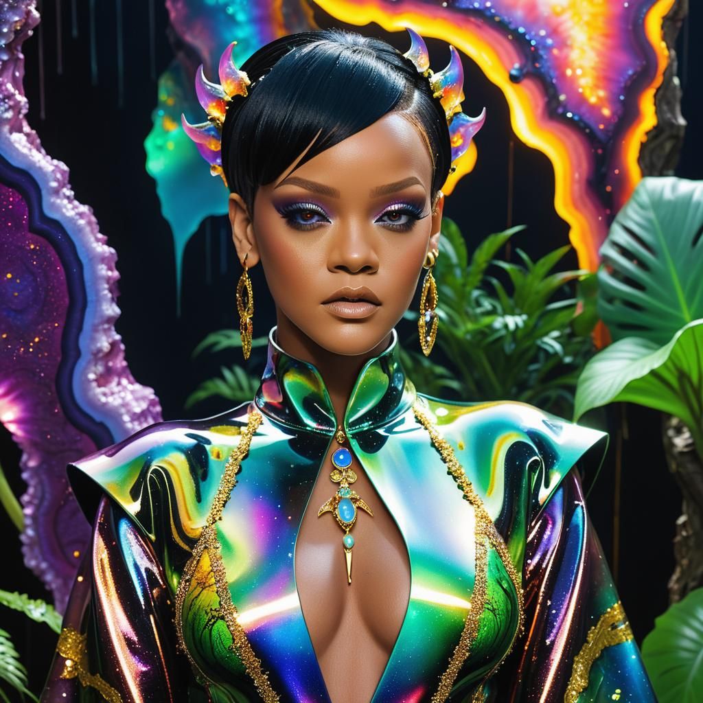 Rihanna in Iridescent Slaanesh Suit, Fantasy Portrait
