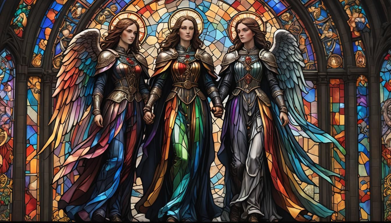 Gothic Stained Glass: Rainbow Angel Lesbian Couple