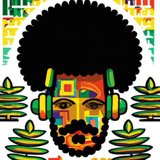 Afro-Latino DJ with Tree Afro Illustration