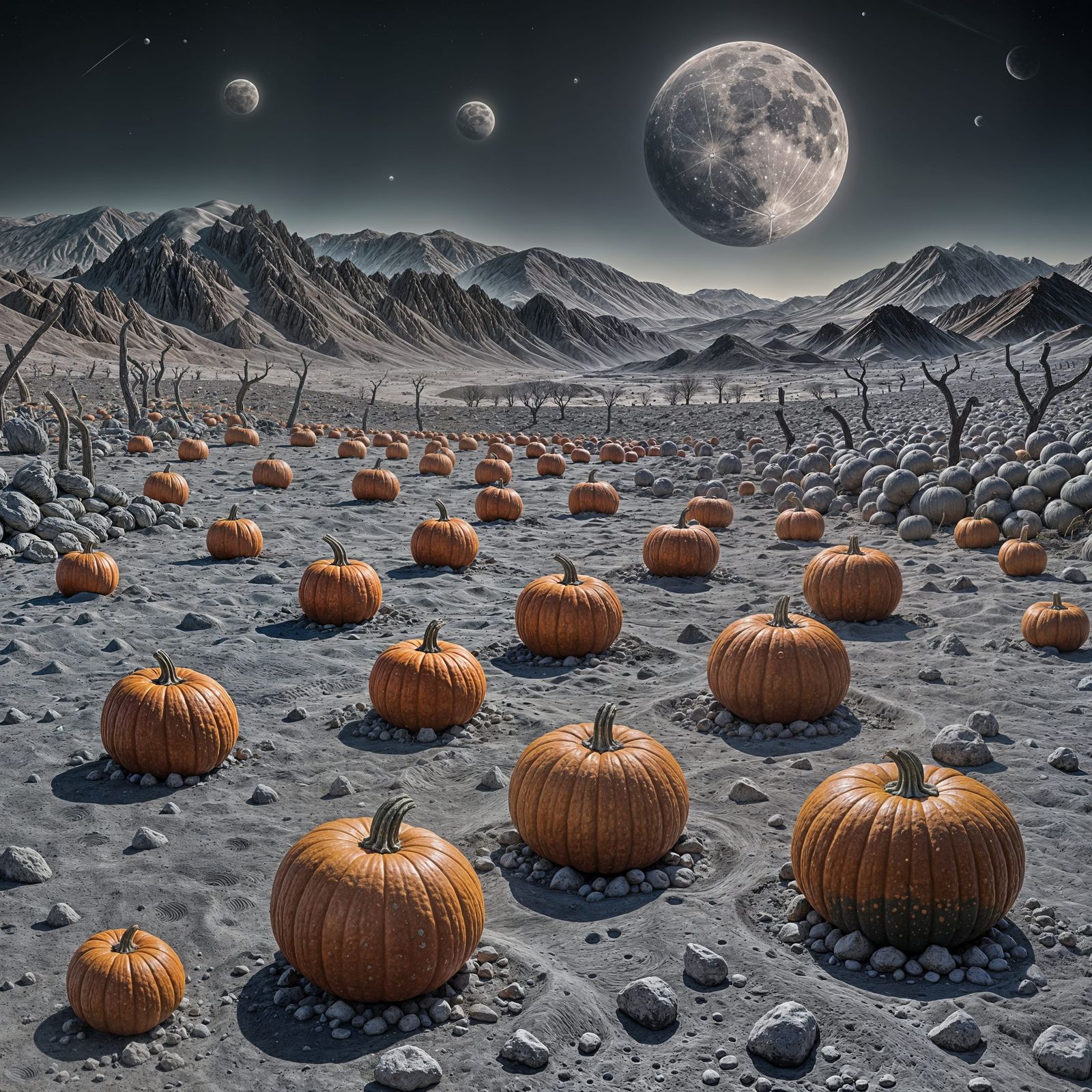 Photorealistic Pumpkin Patch on the Moon in 8K