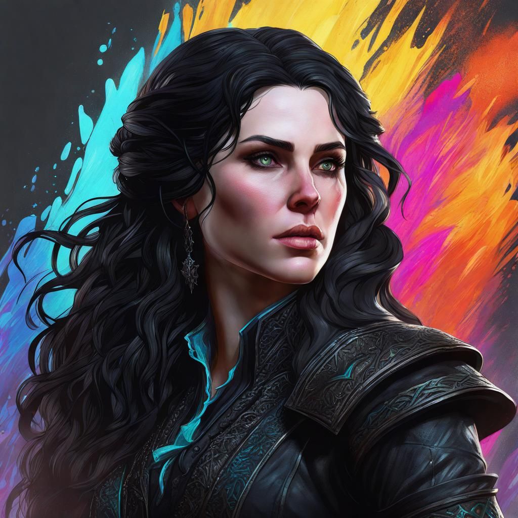 Detailed Portrait of Yennefer in Splash Art Style